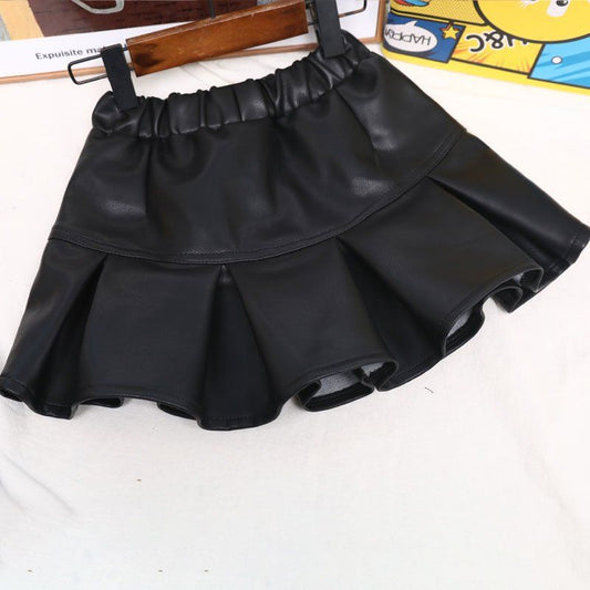 Elegant leather skirt for autumn and winter, with fleece-lined padded half-skirt