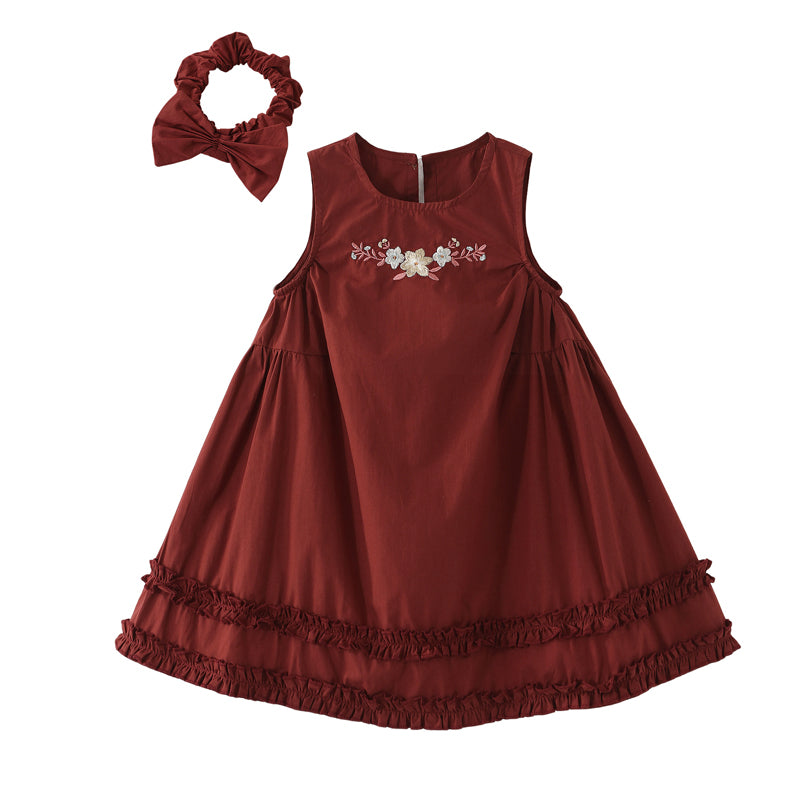 Cotton embroidered princess dress, stylish baby vest dress with sleeveless design