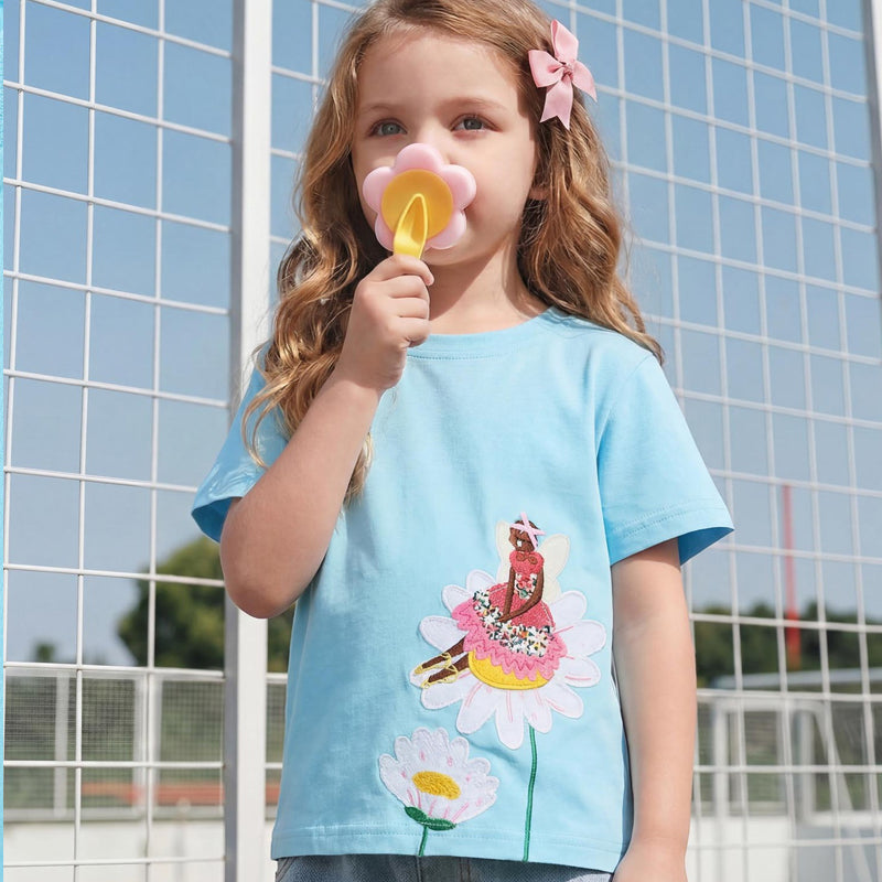 Fashionable Daisy Fairy Embroidered Children's Round-neck T-shirt