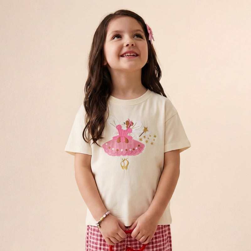 Solid-color Ballet Fairy Embroidered Sweatshirt with Knitted Round Neck T-shirt