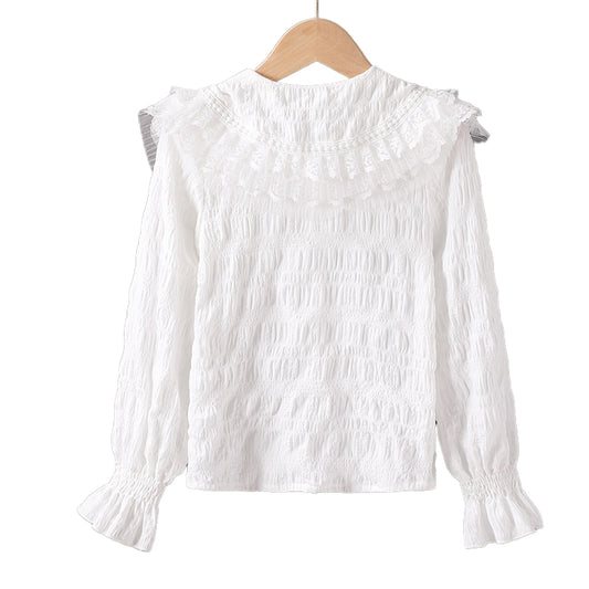Doll-neck sweater princess top for girls, long-sleeved shirt
