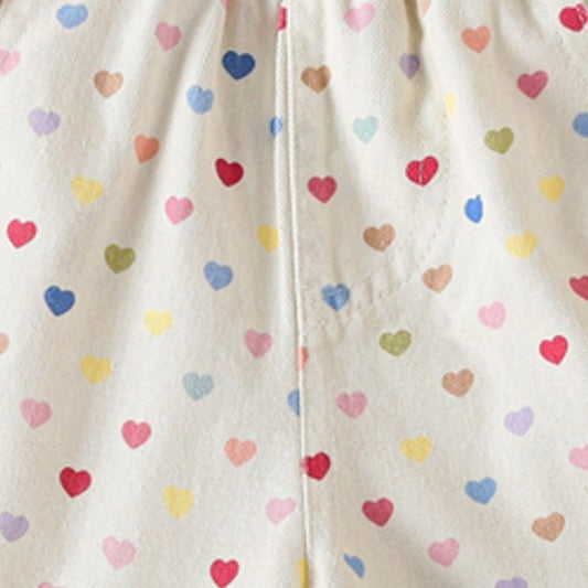 Versatile heart-patterned floral pants, loose hiking shorts