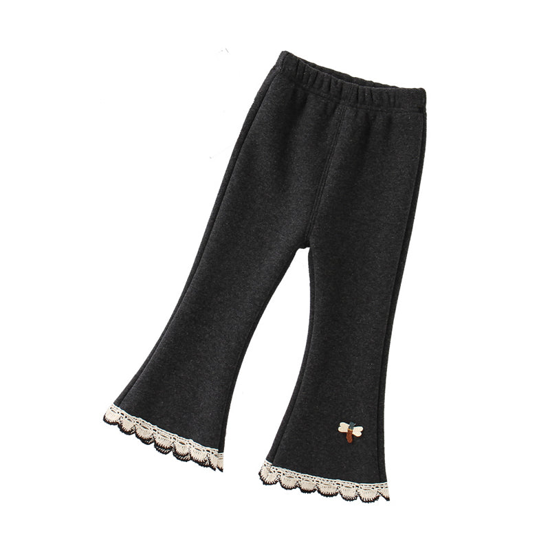 Fashionable and stylish lace-trimmed casual pure-cotton flared pants for girls