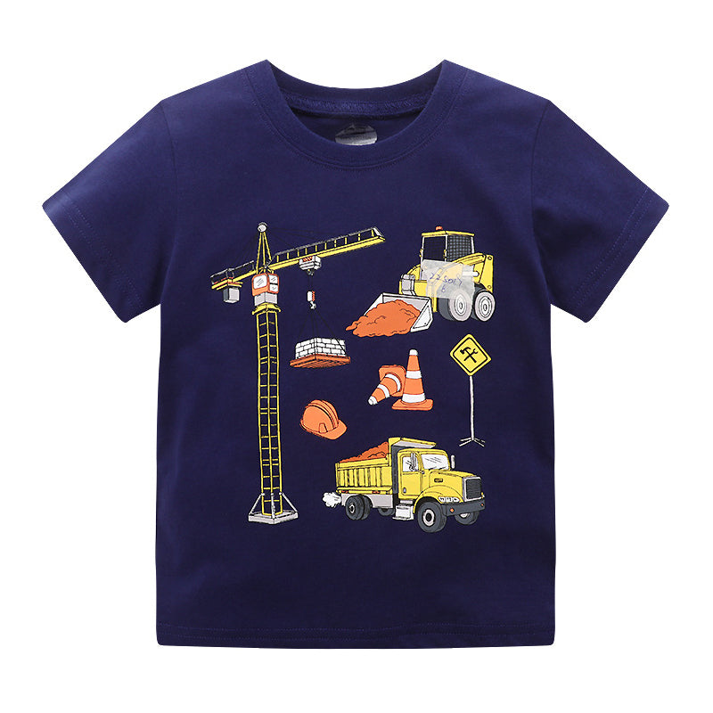 Sporty cartoon baby cotton shirt, short-sleeved summer boys top