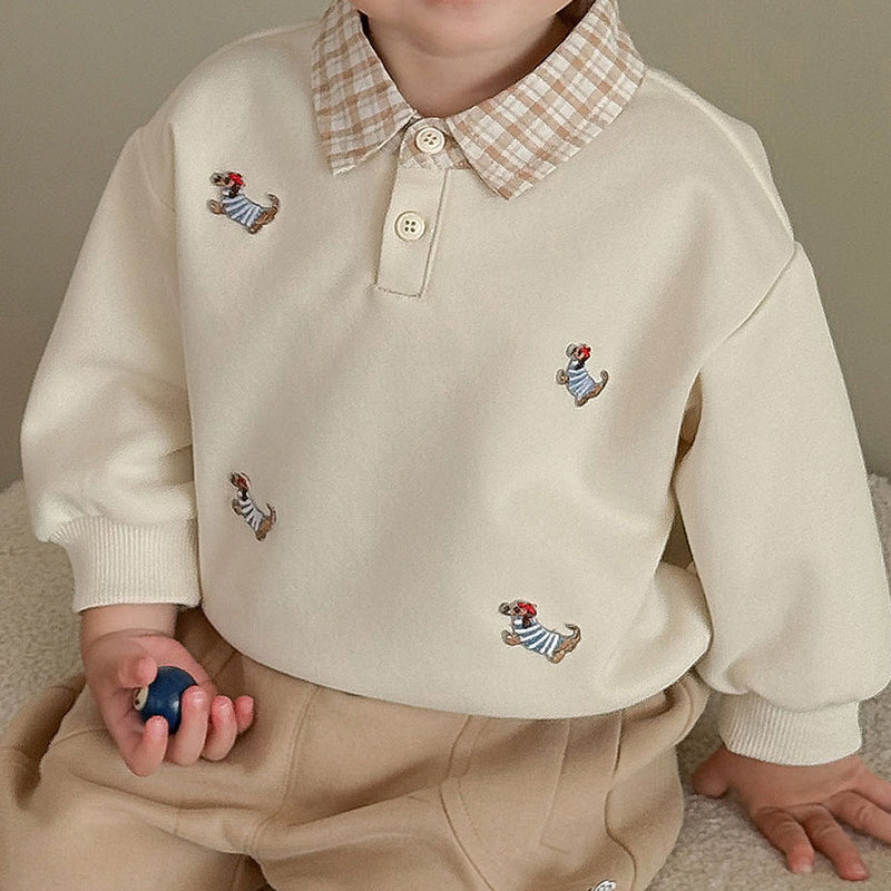 Cool baby boys stylish dog-themed sweater set, fake two-piece hoodie sweater