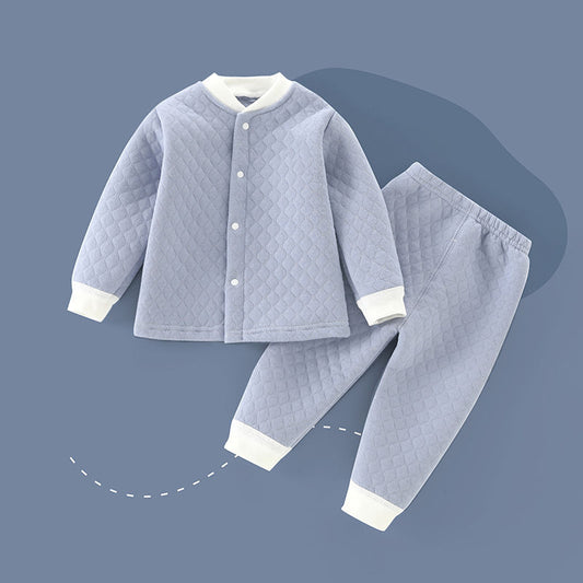 Baby thermal quilted set, children's open-chest underwear, long johns, baby autumn and winter thickened clothes for boys and girls.