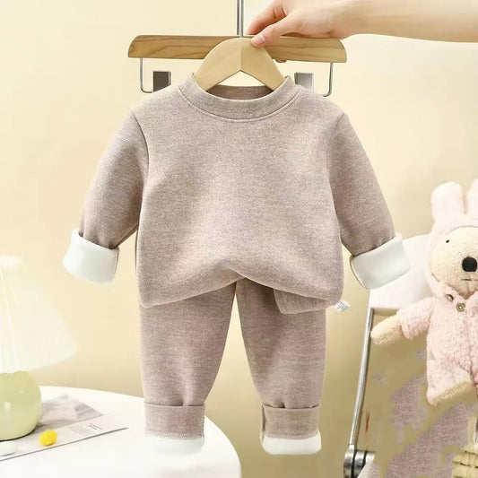 Children's thermal underwear set, fleece-lined and thickened, new autumn and winter style, baby base layer, children's thermal underwear and trousers set for toddlers.
