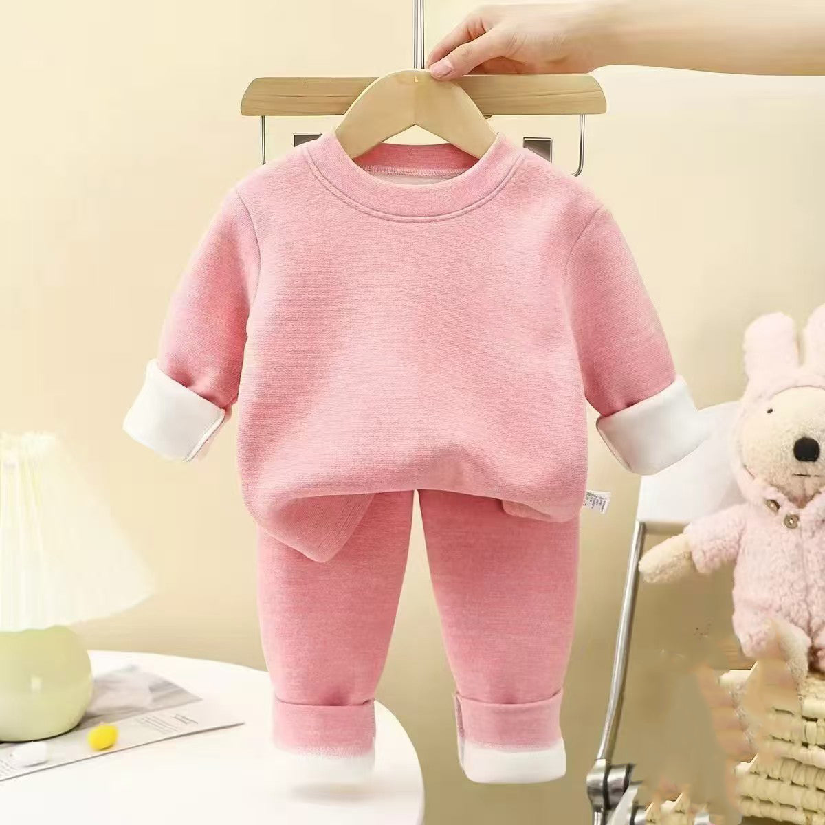 Children's thermal underwear set, fleece-lined and thickened, new autumn and winter style, baby base layer, children's thermal underwear and trousers set for toddlers.