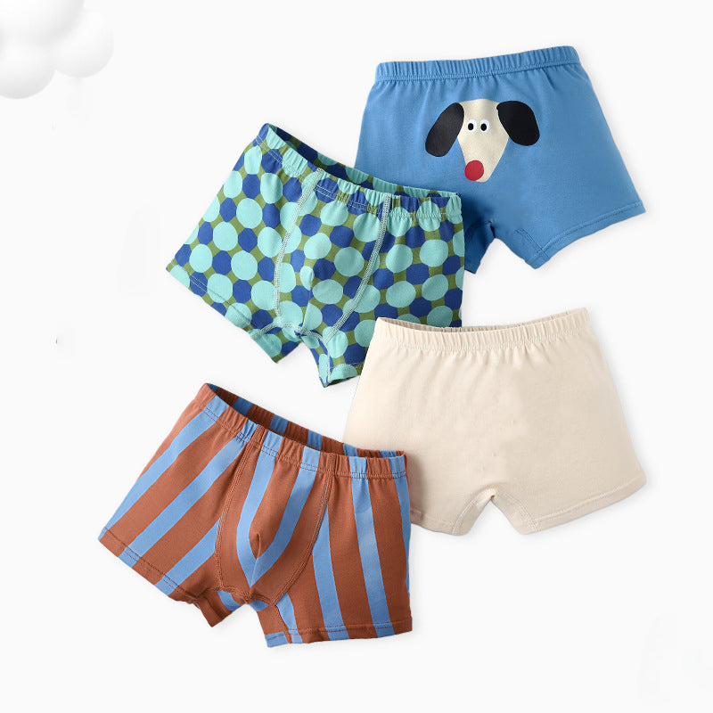 Wholesale children's underwear, striped and plaid boys' underwear, cartoon puppy, pure cotton, Class A children's boxer briefs