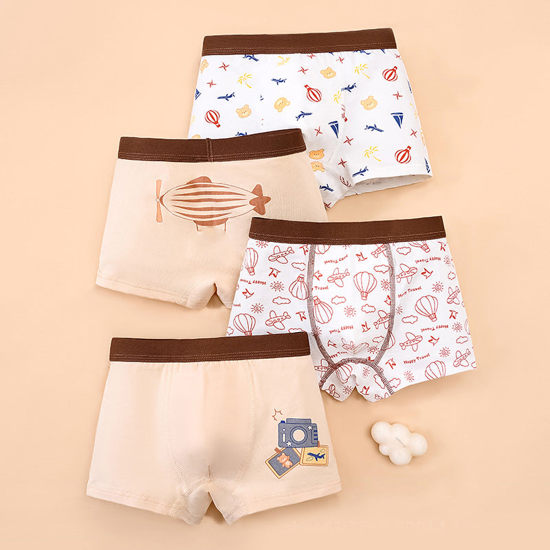 Boys' cotton boxer briefs with cartoon bear design, boys' briefs, student briefs.