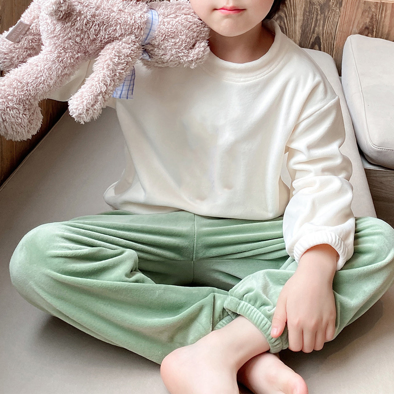 Childrens pajamas 290g thickened flannel fleece warm for boys and girls flannel loungewear set