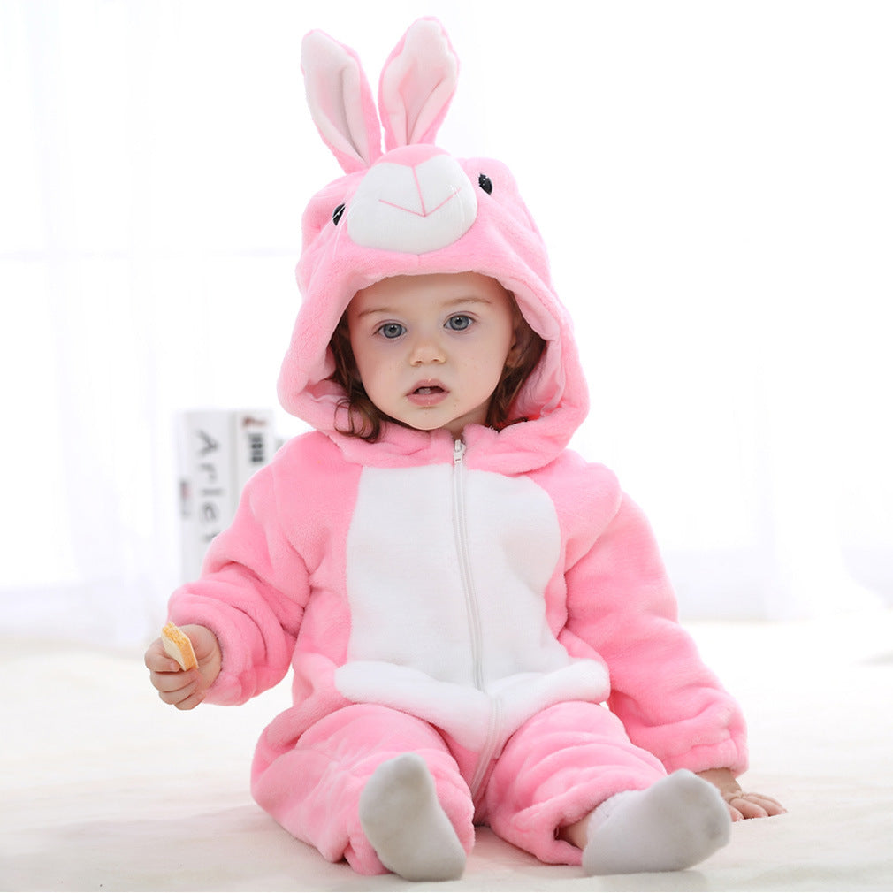 Baby spring and autumn clothes, toddler bodysuit, flannel animal-shaped romper bodysuit