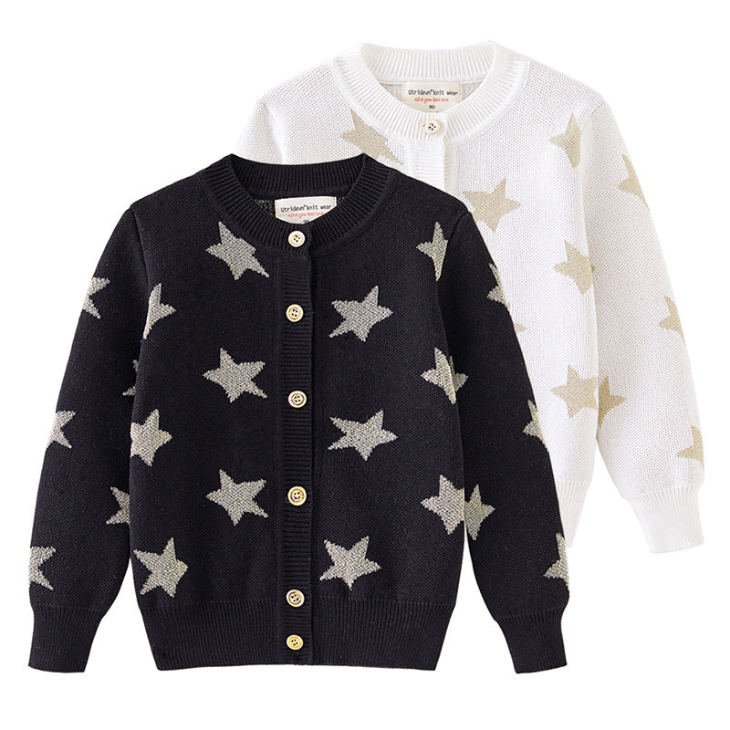 2026 New Spring and Autumn Thickened Children's Cardigan Coat with Five-Pointed Star Jacquard