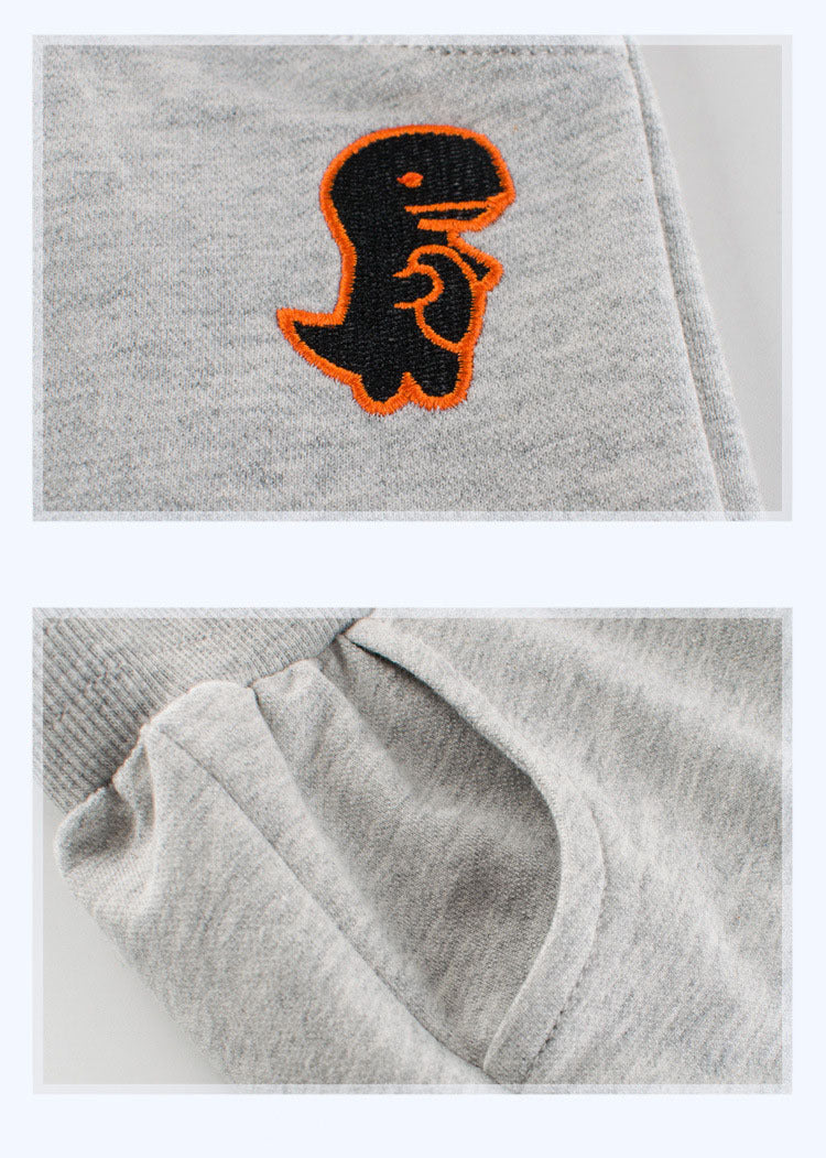 New summer solid color children's shorts, boys' casual pants, thin style, dinosaur embroidery, sports shorts