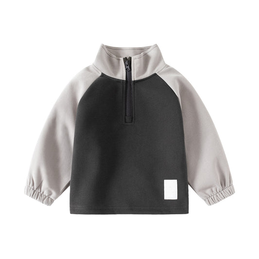 Boys' Sweatshirt and Pants Two-Piece Set with Stand Collar, Color Block Design