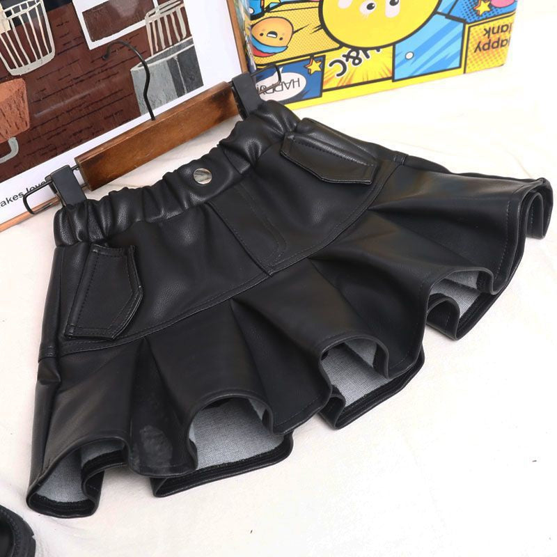 Elegant leather skirt for autumn and winter, with fleece-lined padded half-skirt