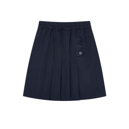 Cyan Blue Pleated Skirt - College Style Children's Half-Skirt