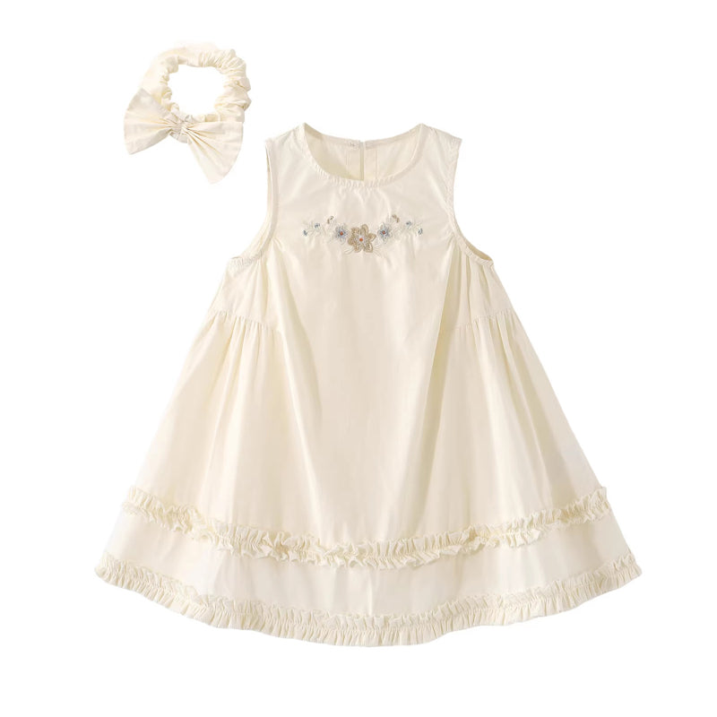 Cotton embroidered princess dress, stylish baby vest dress with sleeveless design