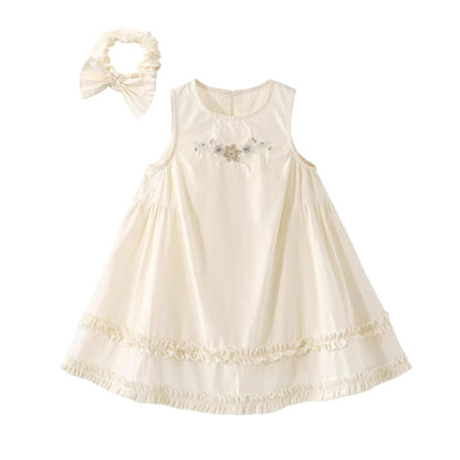 Cotton embroidered princess dress, stylish baby vest dress with sleeveless design