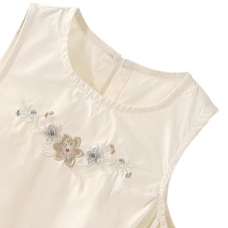 Cotton embroidered princess dress, stylish baby vest dress with sleeveless design