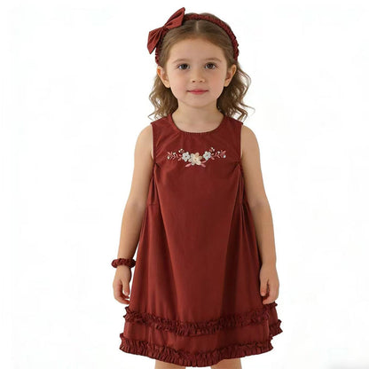 Cotton embroidered princess dress, stylish baby vest dress with sleeveless design