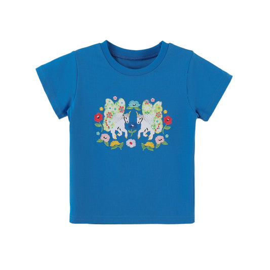 Girls Fashion Unicorn Embroidered Round-Neck T-Shirt