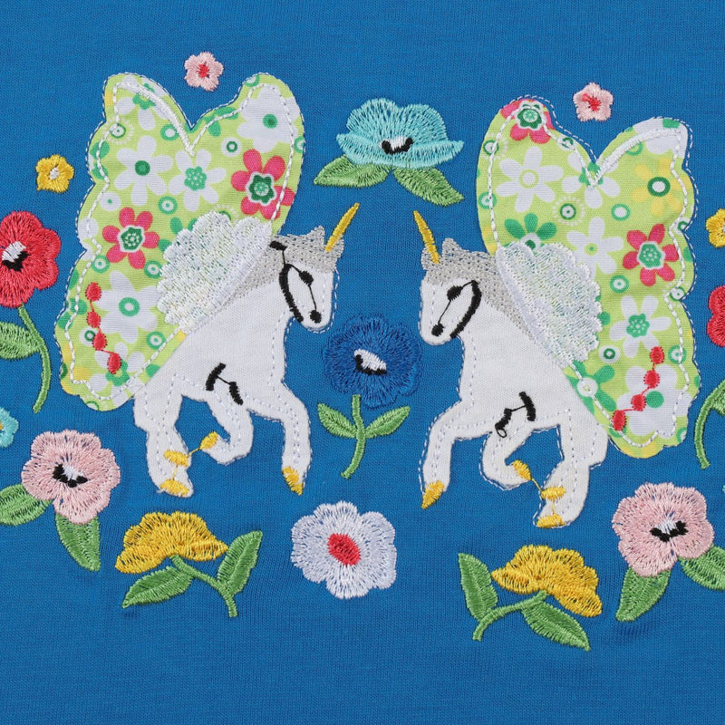 Girls Fashion Unicorn Embroidered Round-Neck T-Shirt