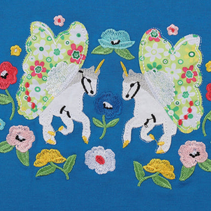 Girls Fashion Unicorn Embroidered Round-Neck T-Shirt