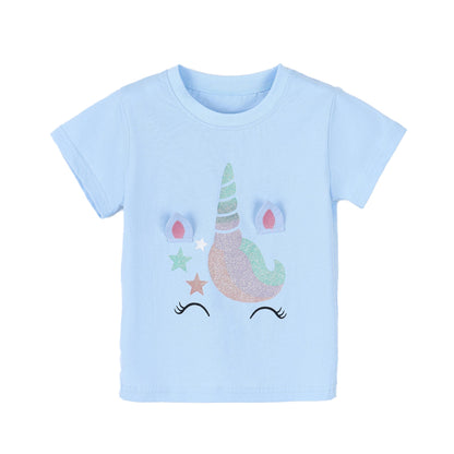 Fashionable Unicorn Print Children's Round Neck T-shirt
