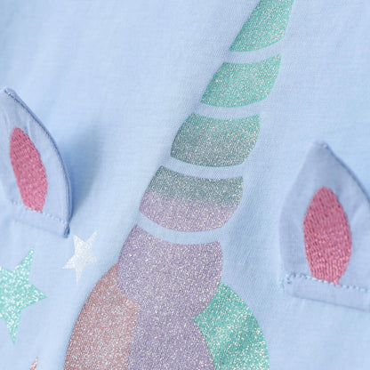Fashionable Unicorn Print Children's Round Neck T-shirt