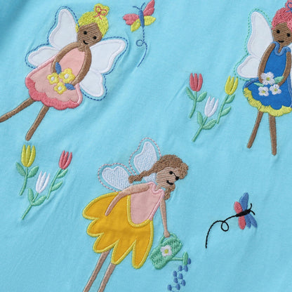 Flower Fairy Embroidered Sweatshirt Knit Cotton Round Neck T-shirt