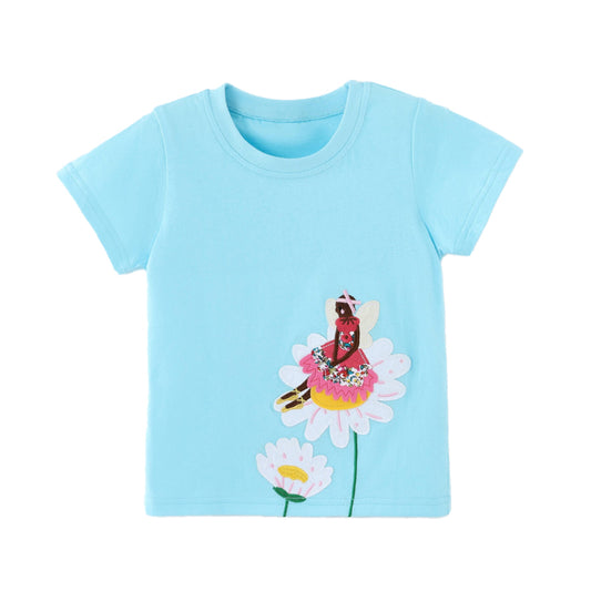 Fashionable Daisy Fairy Embroidered Children's Round-neck T-shirt