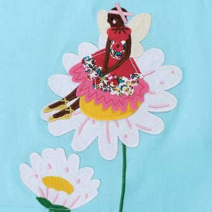Fashionable Daisy Fairy Embroidered Children's Round-neck T-shirt