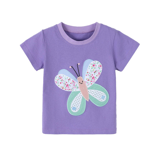 Girls Fashion Butterfly Embroidered Round-neck Children's T-shirt
