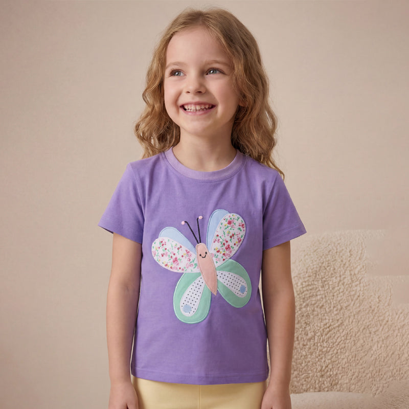 Girls Fashion Butterfly Embroidered Round-neck Children's T-shirt
