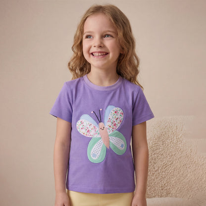 Girls Fashion Butterfly Embroidered Round-neck Children's T-shirt