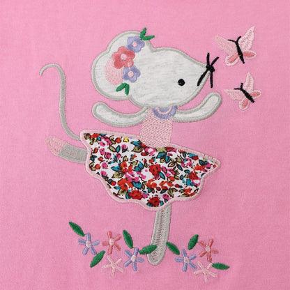 Fashionable Ballet Mouse Embroidered Children's Round Neck T-shirt