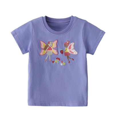 Children's Butterfly Fairy Embroidered Sweatshirt Knit Round Neck T-shirt