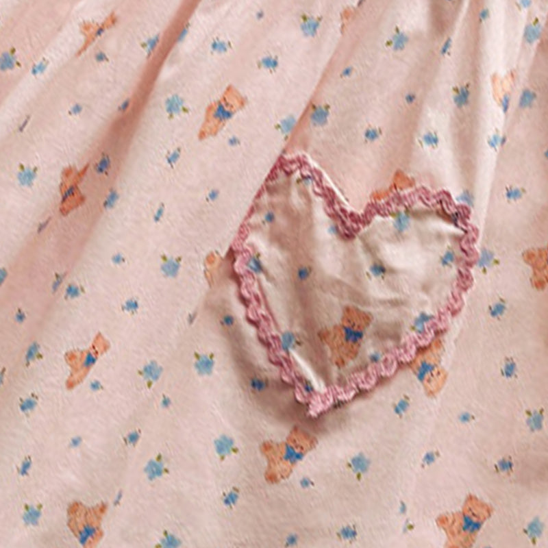 Little Bear Embroidered Navy Lapel Girls Dress