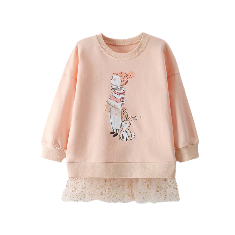 Rabbit Girl Mesh Print Cute Cartoon Girls Hoodie