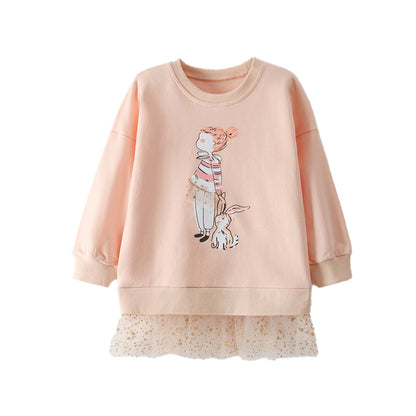Rabbit Girl Mesh Print Cute Cartoon Girls Hoodie