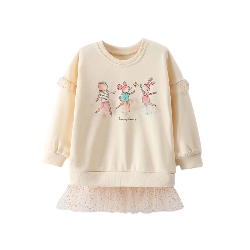 Cute animal-themed print mesh hoodie long-sleeve girls hoodie