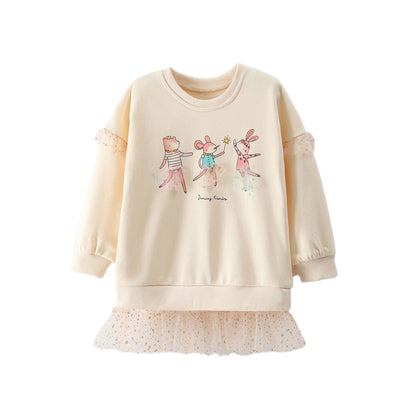 Cute animal-themed print mesh hoodie long-sleeve girls hoodie