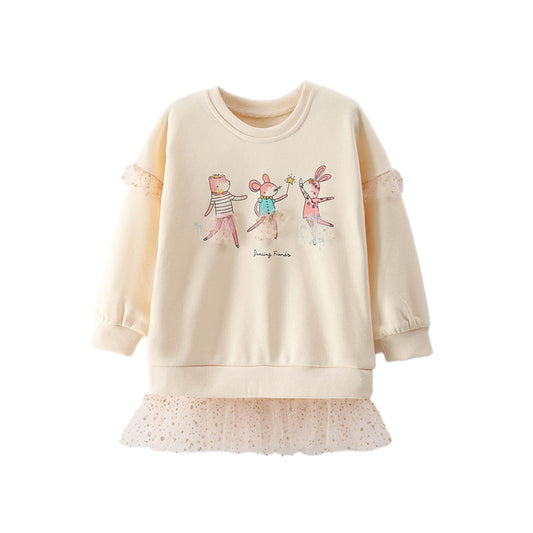 Cute animal-themed print mesh hoodie long-sleeve girls hoodie
