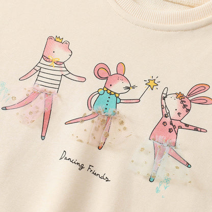 Cute animal-themed print mesh hoodie long-sleeve girls hoodie