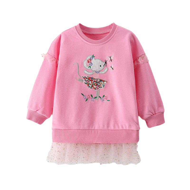 Cute pink embroidered long-sleeved hoodie for girls