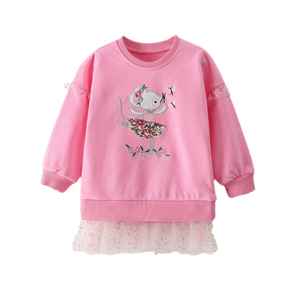 Cute pink embroidered long-sleeved hoodie for girls