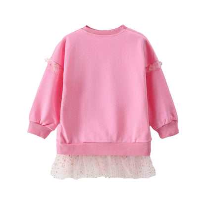 Cute pink embroidered long-sleeved hoodie for girls