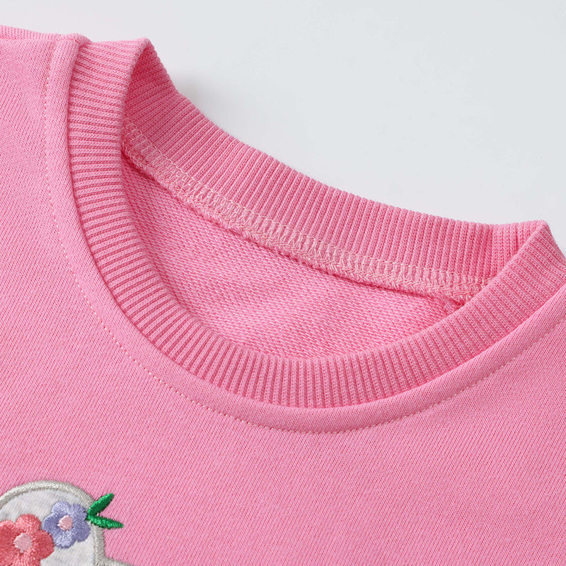 Cute pink embroidered long-sleeved hoodie for girls