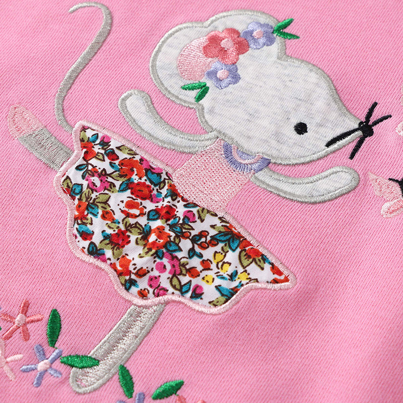 Cute pink embroidered long-sleeved hoodie for girls